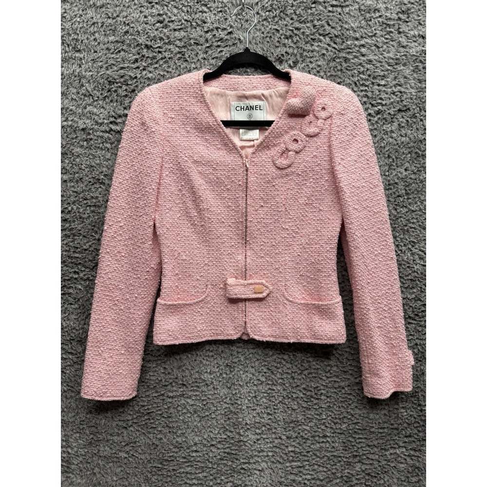 Chanel Vintage 2004 Cruise 'COCO' Baby Pink Cotton Boucle‎ Blazer Jacket 38